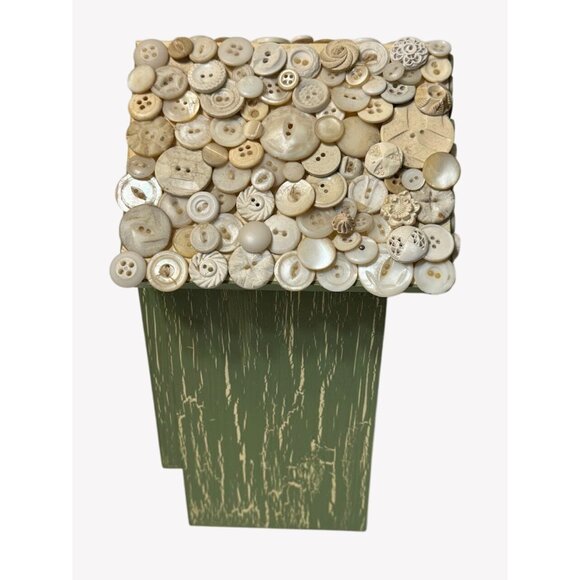 Vintage Handcrafted Wooden Birdhouse With Heart Cutouts Button Adorned Roof - Picture 7 of 10